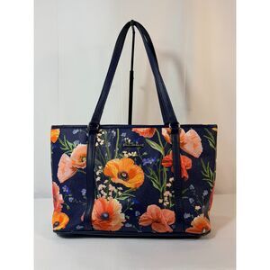 Dana Buchman Spring Floral Poppy Navy Satchel Tote Preppy Vegan Travel Pink